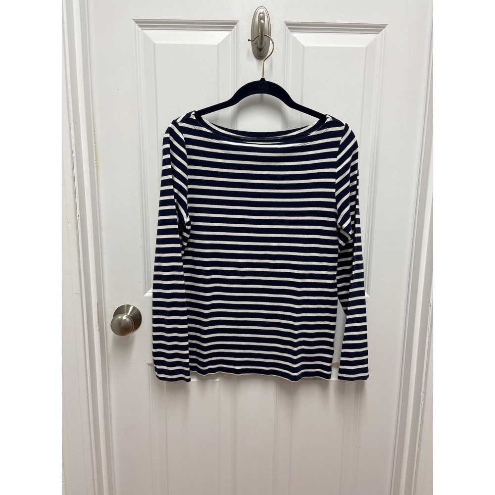 Gap Favorite Favori Navy Blue White Striped Boatneck Long Sleeve Top Large